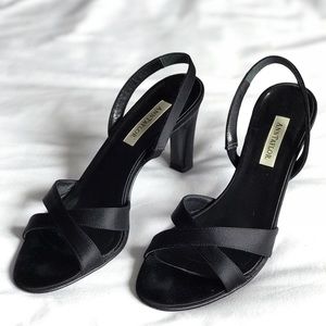 satin criss-cross slingback heels